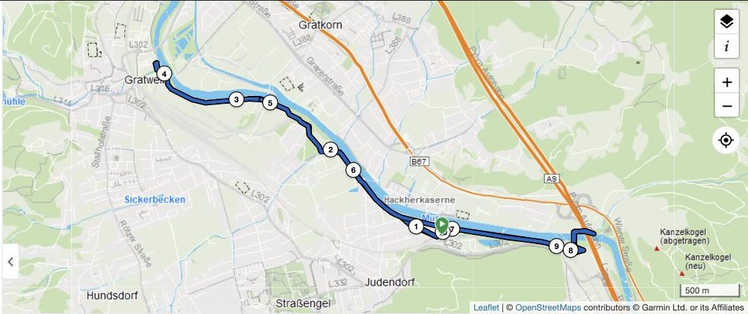 Streckenverlauf VERBUND 10-km-Lauf entlang der Mur