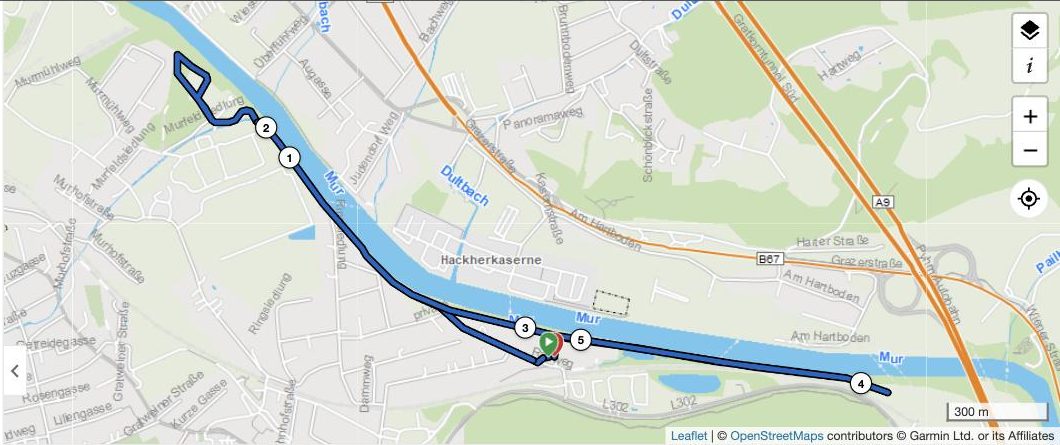 Streckenverlauf 5-km-Lauf und Nordic Walking entlang der Mur